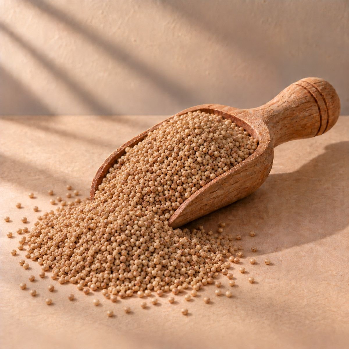 Browntop Millet in a wooden scoop