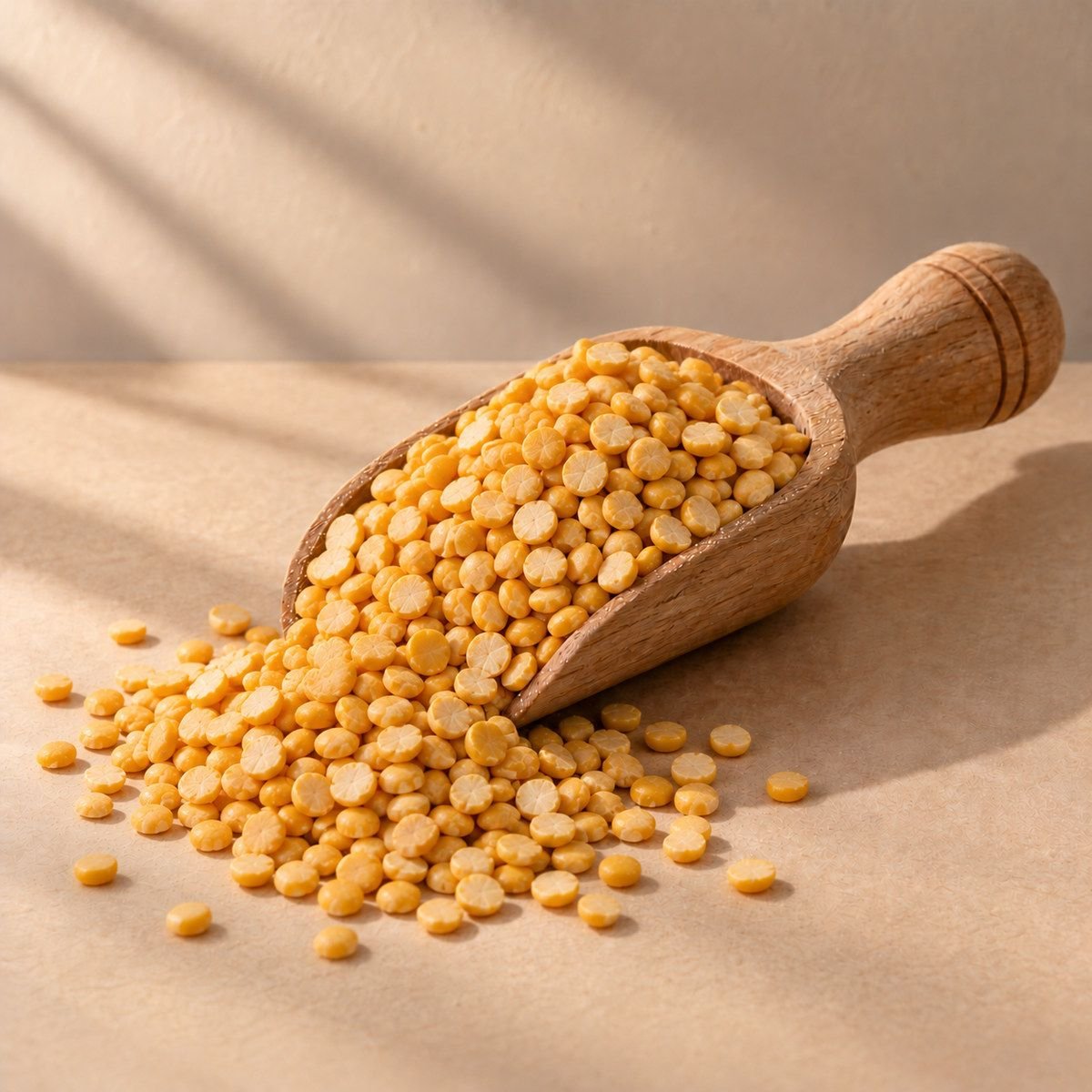 Chana Dal in a wooden scoop