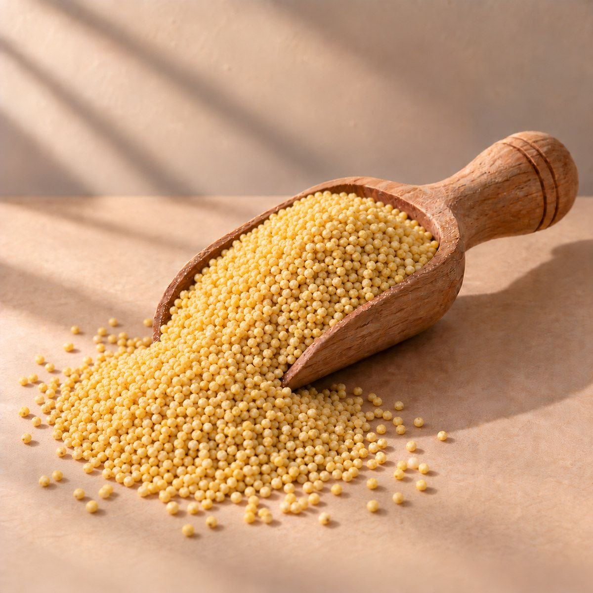 Foxtail Millet in a wooden scoop