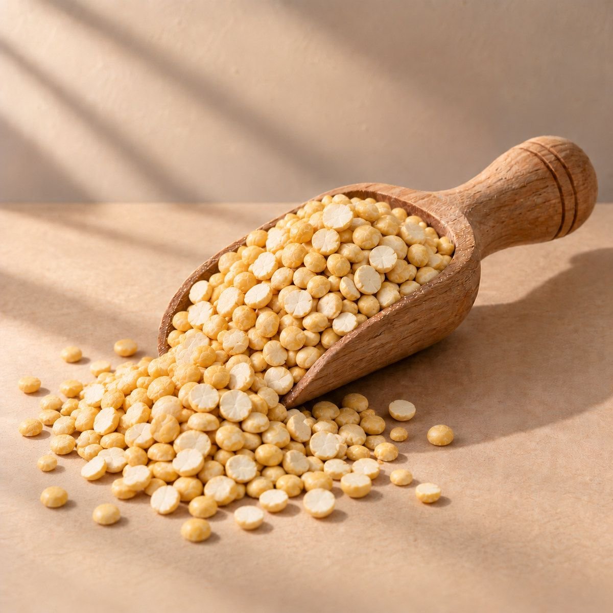 Fried Gram in a wooden scoop