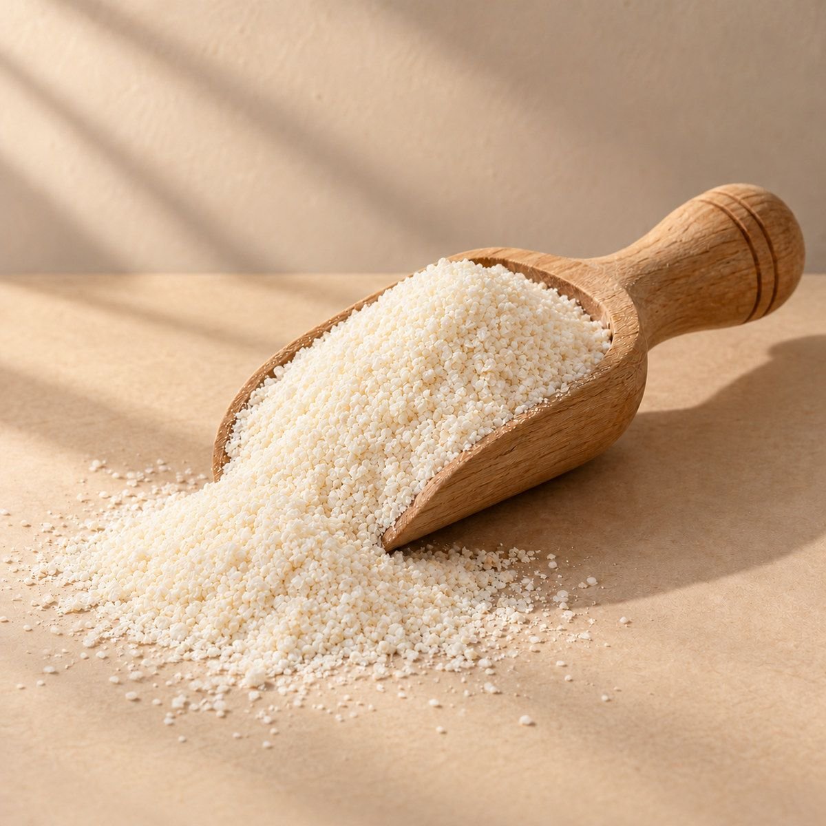 Idli Sooji in a wooden scoop