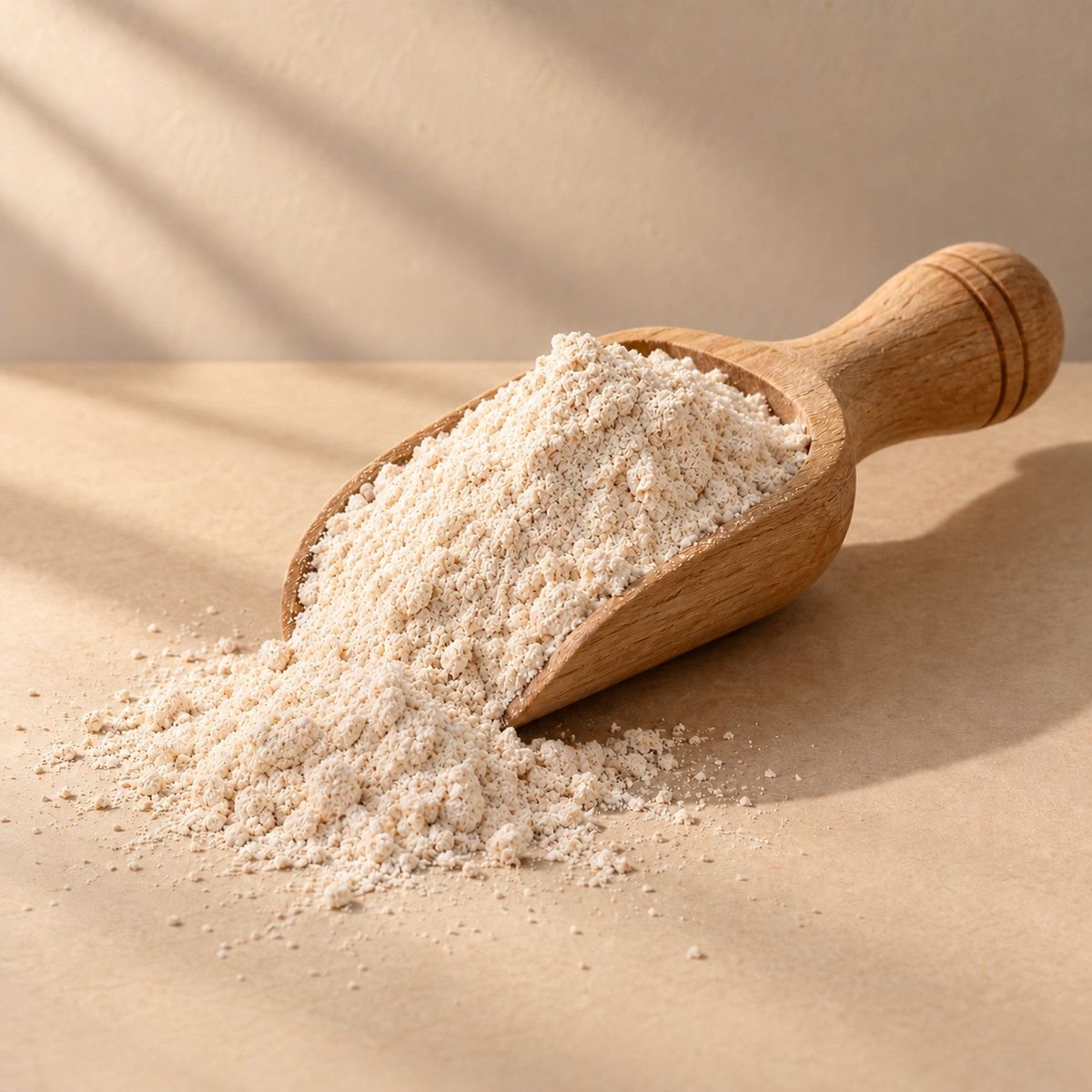 Jowar Flour in a wooden scoop