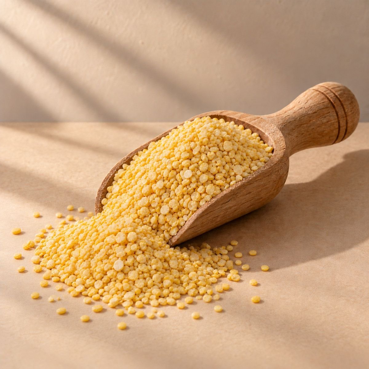 Moong Dal in a wooden scoop