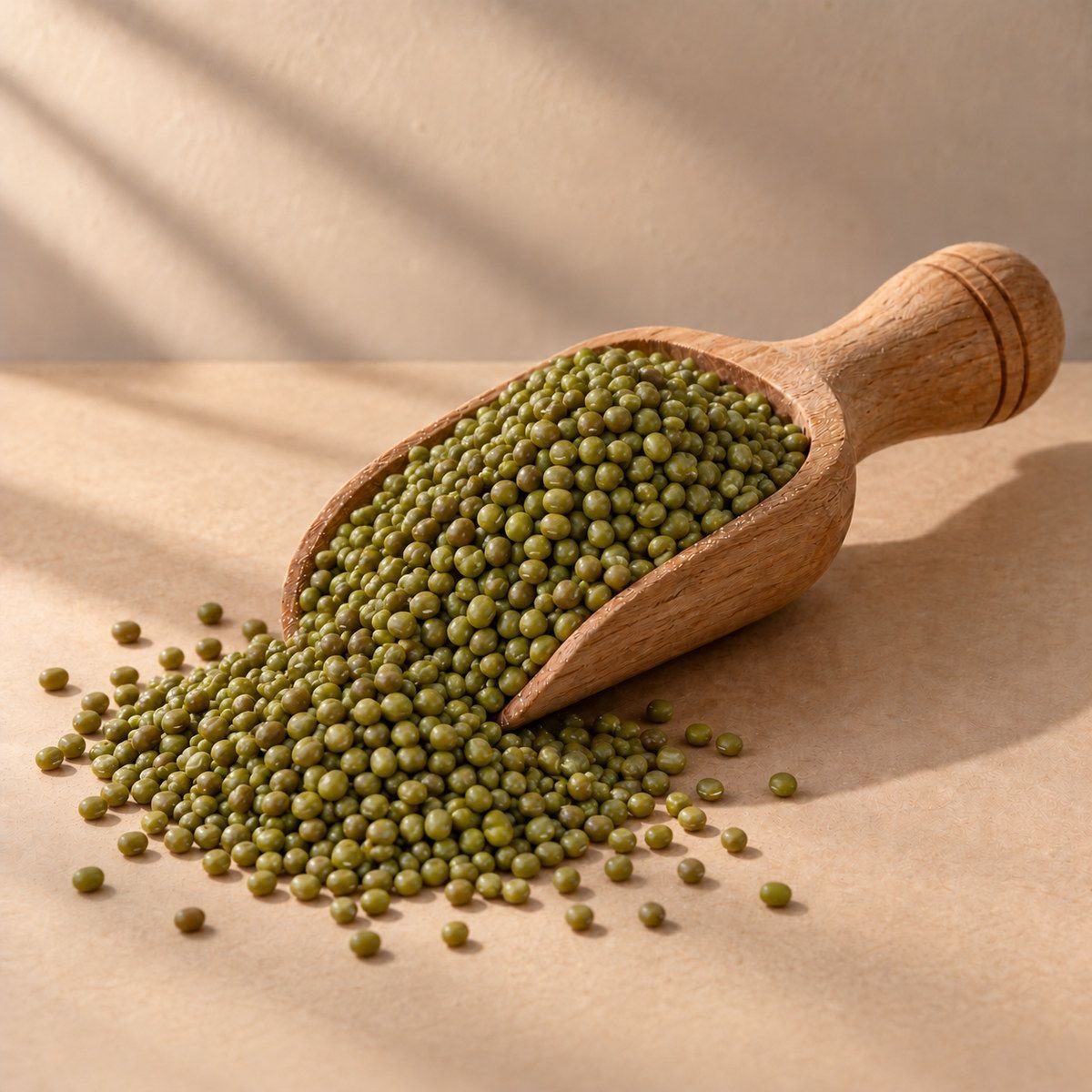 Moong Whole in a wooden scoop