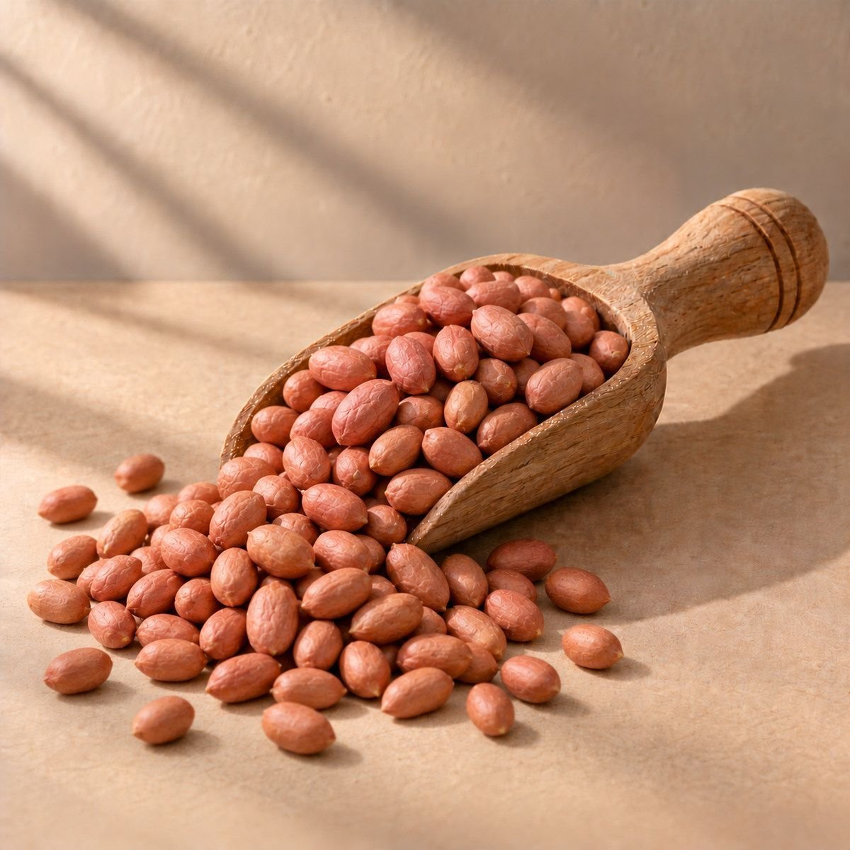 Peanut in a wooden scoop