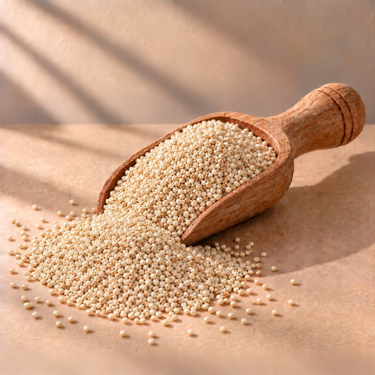 Quinoa in a wooden scoop