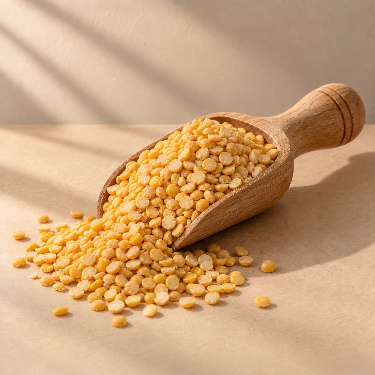 Toor Dal in a wooden scoop